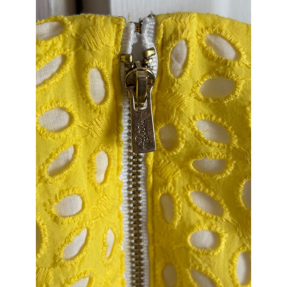 Lilly Pulitzer Cotton Yellow Eyelet Strapless Dress Size 6 Fit & Flare - Picture 8 of 10
